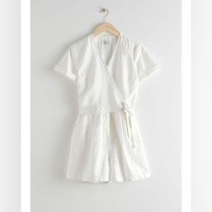 & OTHER STORIES White Linen Blend Wrap V-Neck Romper Playsuit, Sz US12